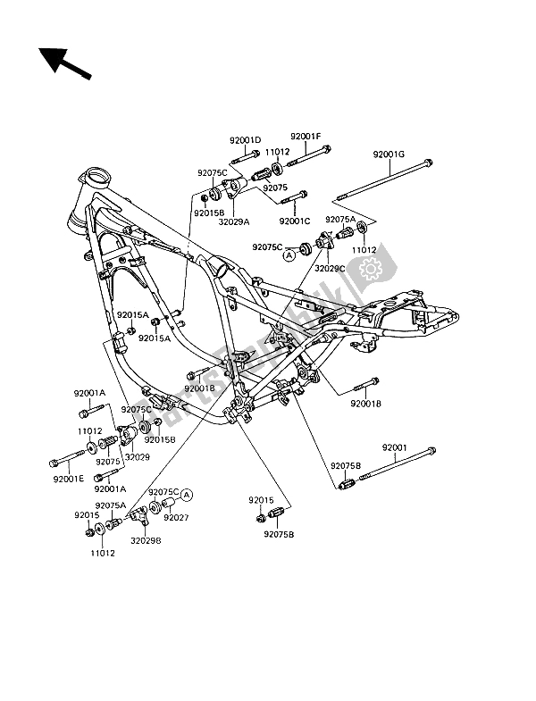 Alle onderdelen voor de Frame Hulpstukken van de Kawasaki GT 550 1993
