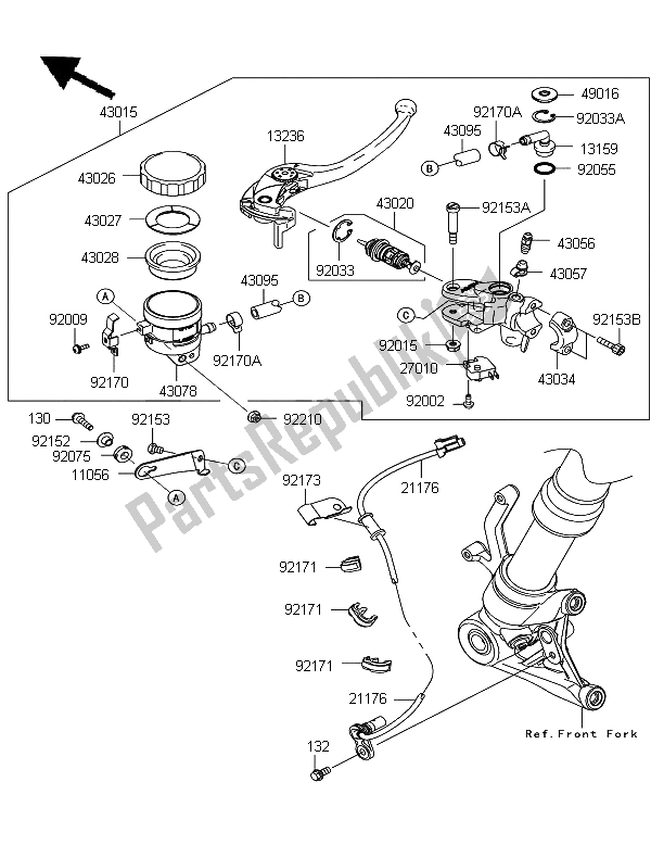 All parts for the Front Master Cylinder of the Kawasaki Z 1000 SX ABS 2011