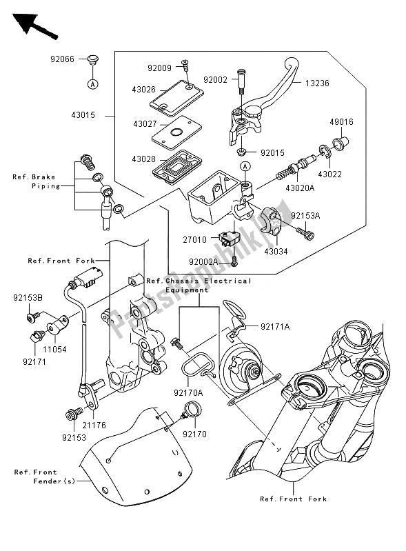 All parts for the Front Master Cylinder of the Kawasaki ER 6F ABS 650 2007