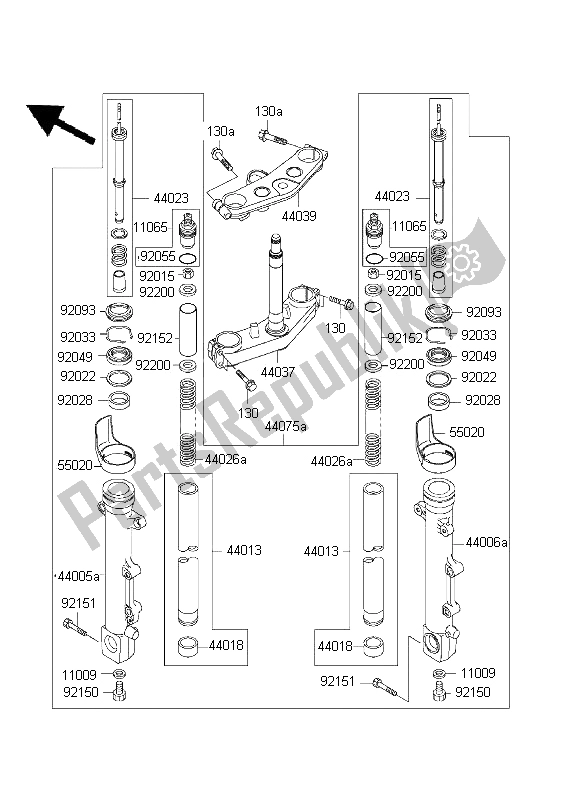 All parts for the Front Fork of the Kawasaki ZRX 1200 2001