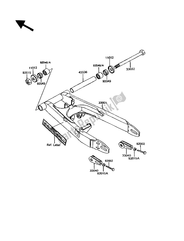 All parts for the Swingarm of the Kawasaki GPZ 305 Belt Drive 1993