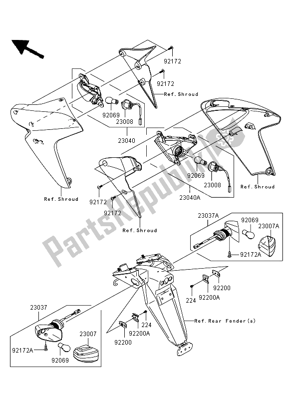 Wszystkie części do Kierunkowskazy Kawasaki ER 6N 650 2006