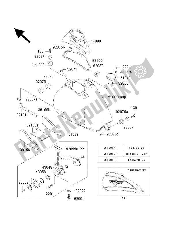 Todas las partes para Depósito De Combustible de Kawasaki VN 800 Classic 2000