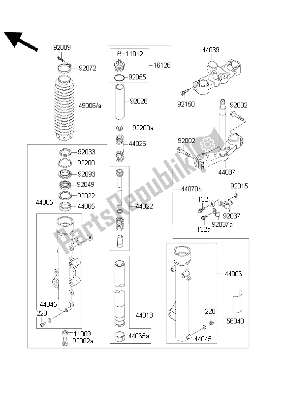 All parts for the Front Fork of the Kawasaki KLE 500 2001