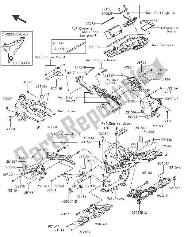 Toutes les pièces pour le Ferrures De Cadre du Kawasaki Z 800 2016