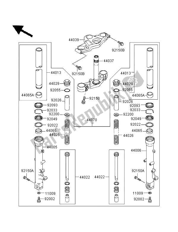 All parts for the Front Fork of the Kawasaki GPZ 1100 ABS 1996