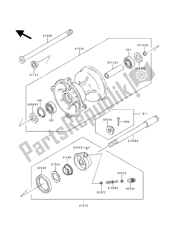 All parts for the Front Hub (dx125a-004809 ) of the Kawasaki KDX 125 1991