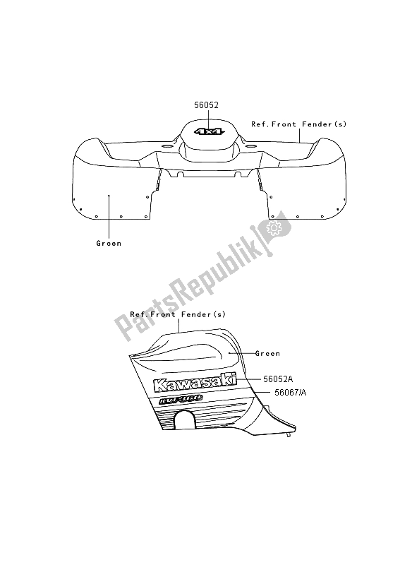 All parts for the Decals (green) (eu, Uk) of the Kawasaki KVF 360 4X4 2006