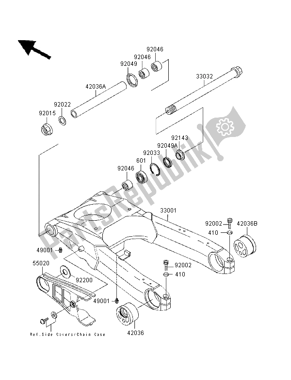 All parts for the Swingarm of the Kawasaki ZZR 1100 1996