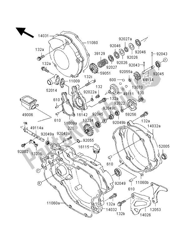 All parts for the Engine Cover of the Kawasaki KX 125 1996