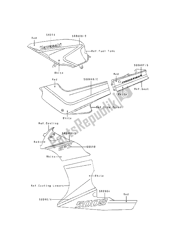 Toutes les pièces pour le Décalque du Kawasaki GPZ 500S 1992