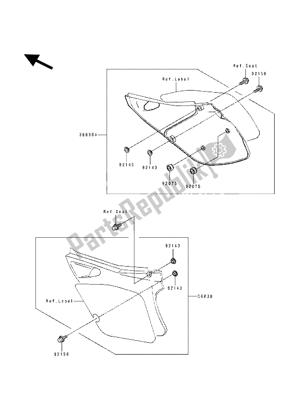 All parts for the Side Covers of the Kawasaki KX 125 1993