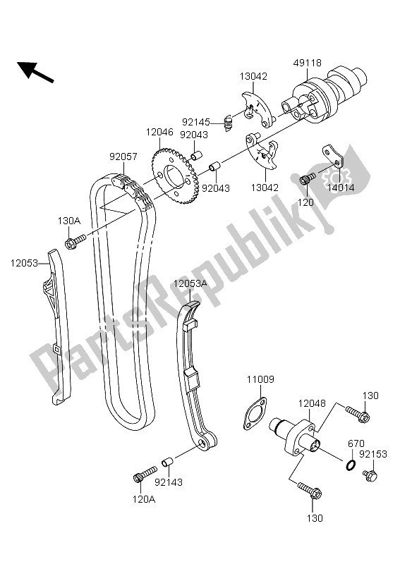 All parts for the Camshaft & Tensioner of the Kawasaki KVF 360 2009