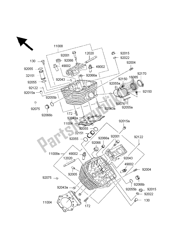 All parts for the Cylinder Head of the Kawasaki VN 800 Drifter 2000