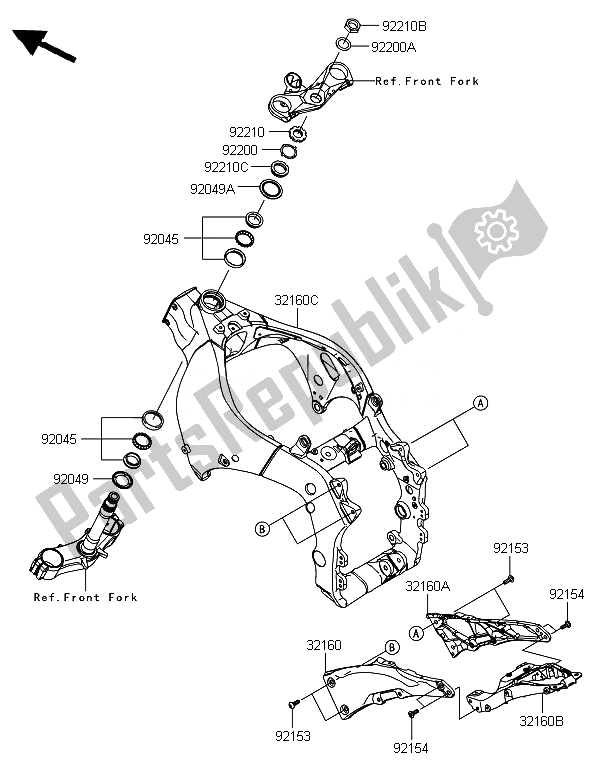 Alle onderdelen voor de Kader van de Kawasaki Ninja ZX 10R 1000 2014