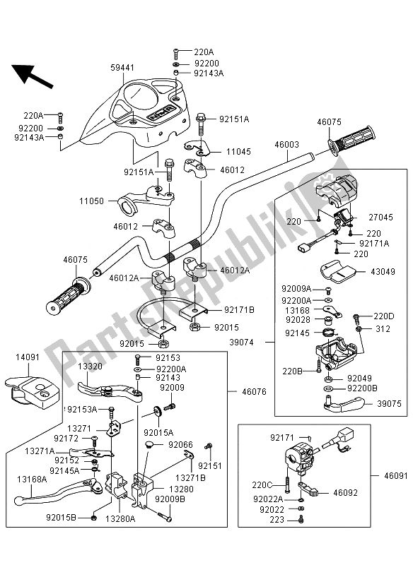 All parts for the Handlebar of the Kawasaki KVF 360 4X4 2010