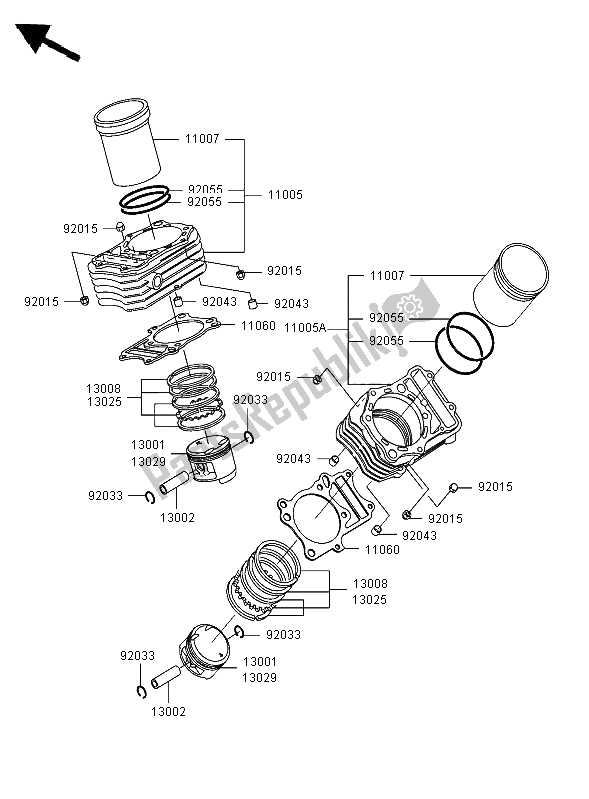Alle onderdelen voor de Cilinder & Zuiger van de Kawasaki VN 800 Classic 2006