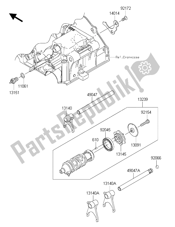 Toutes les pièces pour le Tambour De Changement De Vitesse Et Fourche (s) De Changement De Vitesse du Kawasaki Ninja 300 ABS 2015