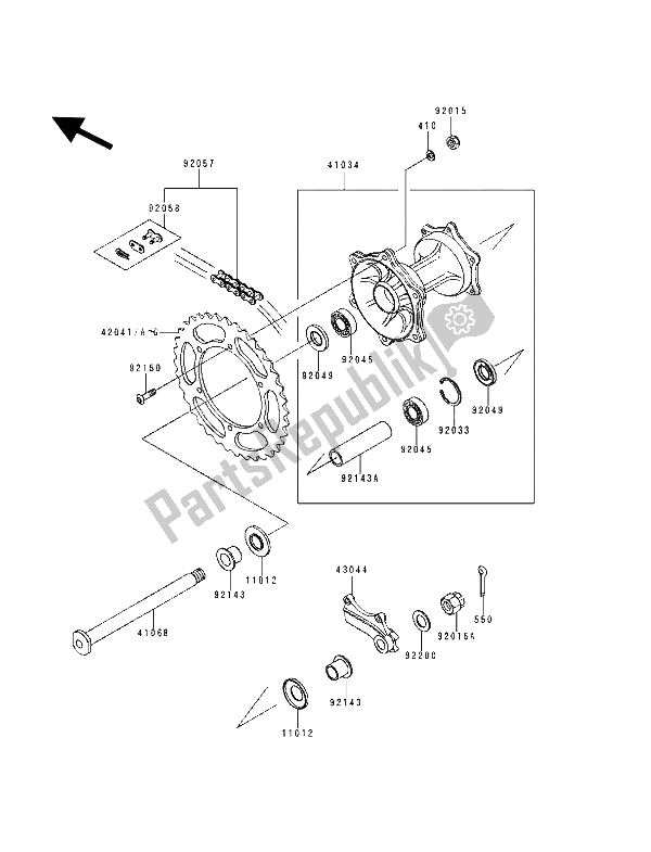 Todas as partes de Cubo Traseiro do Kawasaki KX 125 1994