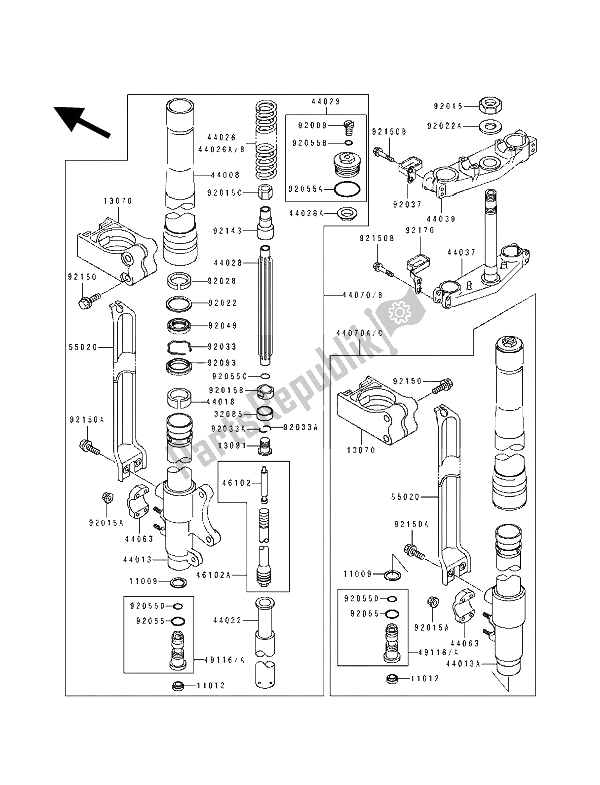 All parts for the Front Fork of the Kawasaki KX 125 1992