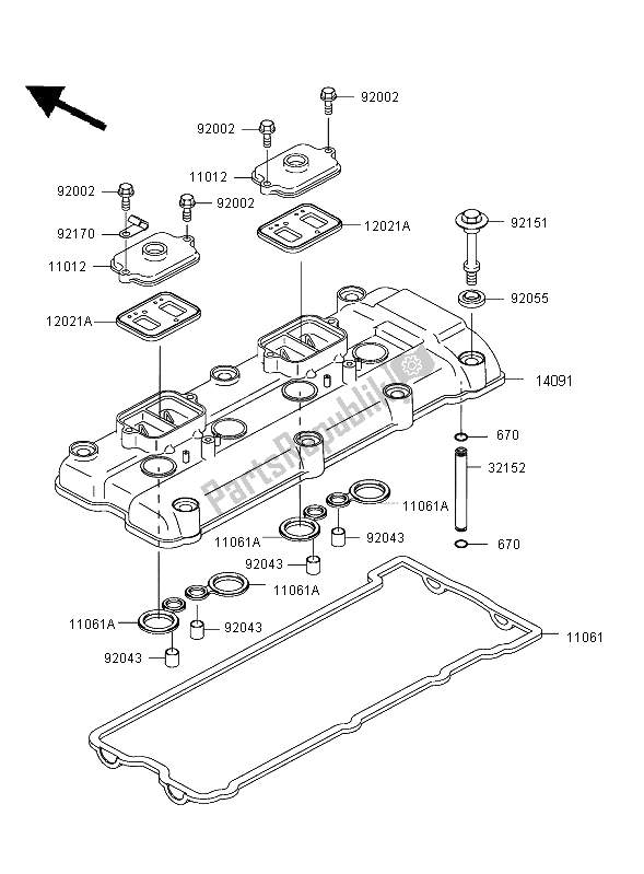 All parts for the Cylinder Head Cover of the Kawasaki Ninja ZX 12R 1200 2004