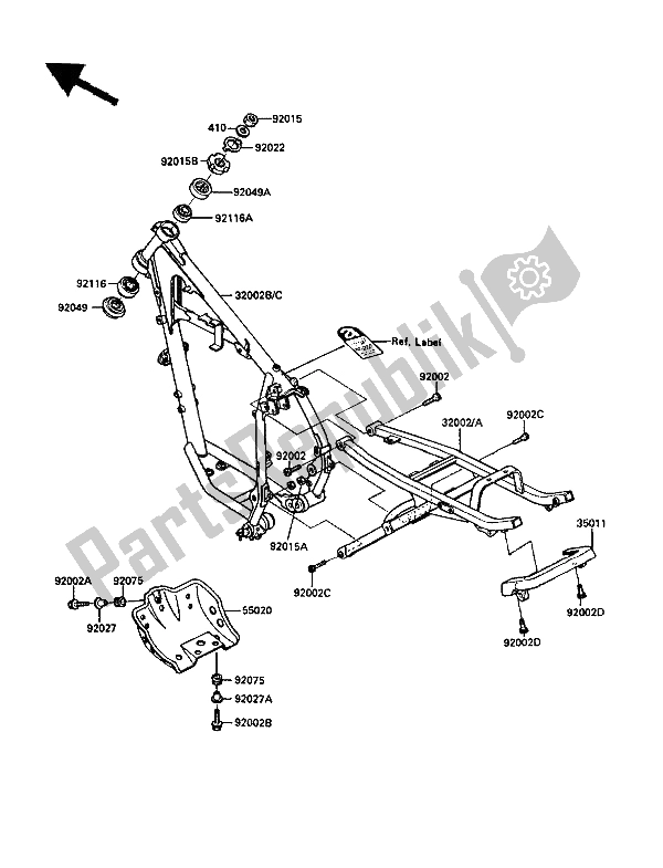 Alle onderdelen voor de Kader van de Kawasaki KLR 250 1988