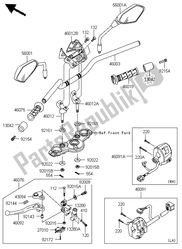 Alle onderdelen voor de Stuur van de Kawasaki ER 6N 650 2012