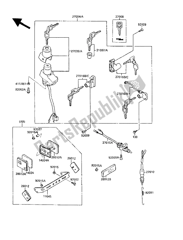 All parts for the Ignition Switch of the Kawasaki GPX 750R 1987
