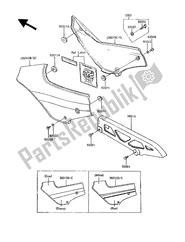 All parts for the Side Covers & Chain Cover of the Kawasaki GPZ 600R 1989