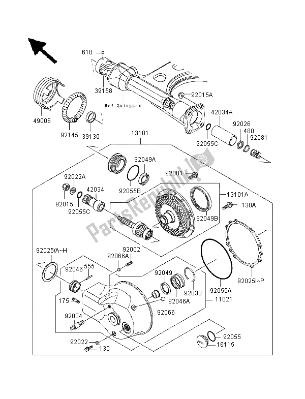 All parts for the Drive Shaft & Final Gear of the Kawasaki VN 1500 Classic 1998