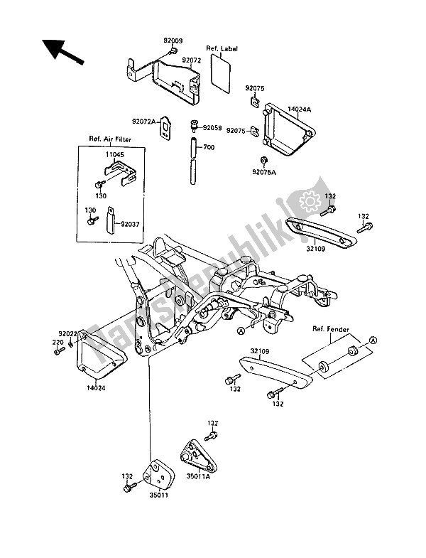 Tutte le parti per il Custodia Della Batteria del Kawasaki EL 250 1988