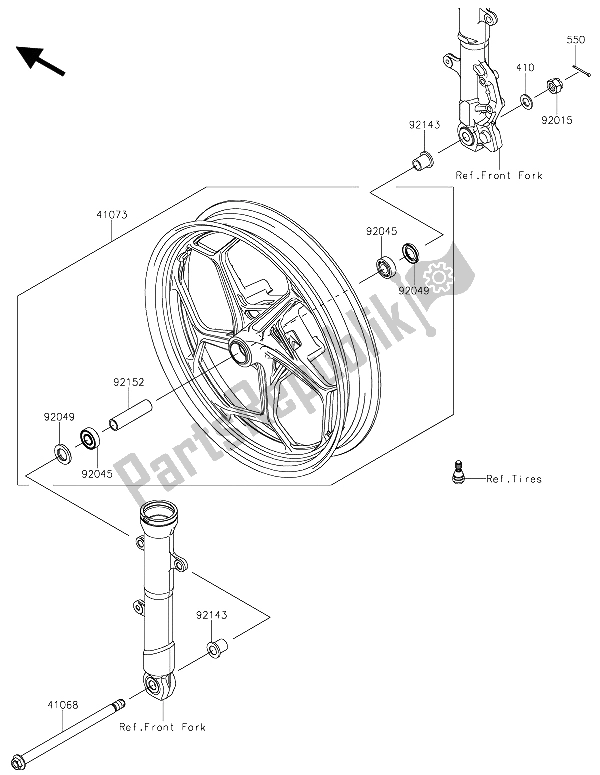 All parts for the Front Hub of the Kawasaki Z 300 ABS 2015