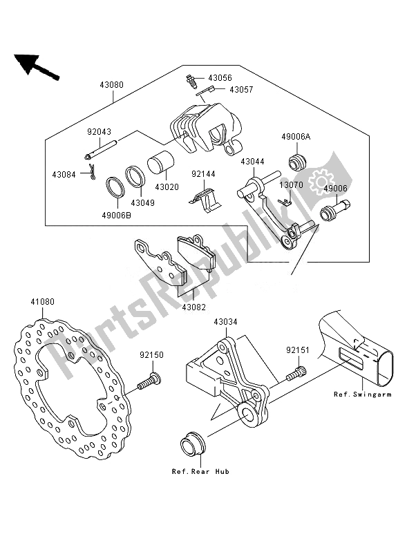 All parts for the Rear Brake of the Kawasaki ER 6N 650 2007