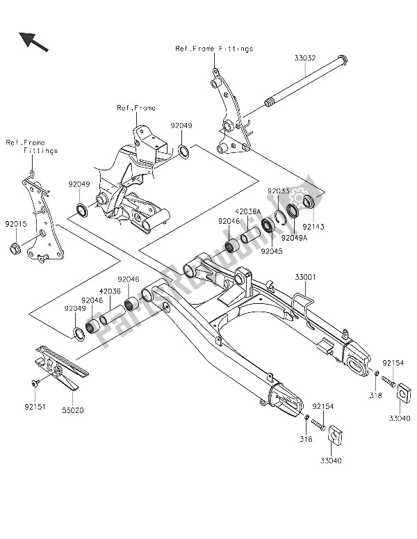 All parts for the Swingarm of the Kawasaki Vulcan S ABS 650 2016