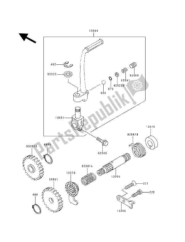 Wszystkie części do Mechanizm Kickstartera Kawasaki KX 60 1994