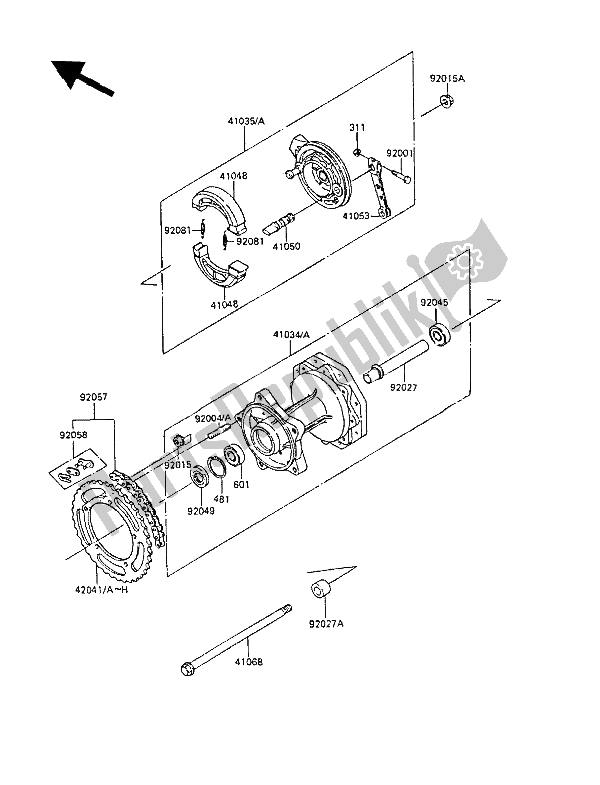 Tutte le parti per il Mozzo Posteriore del Kawasaki KX 60 1988