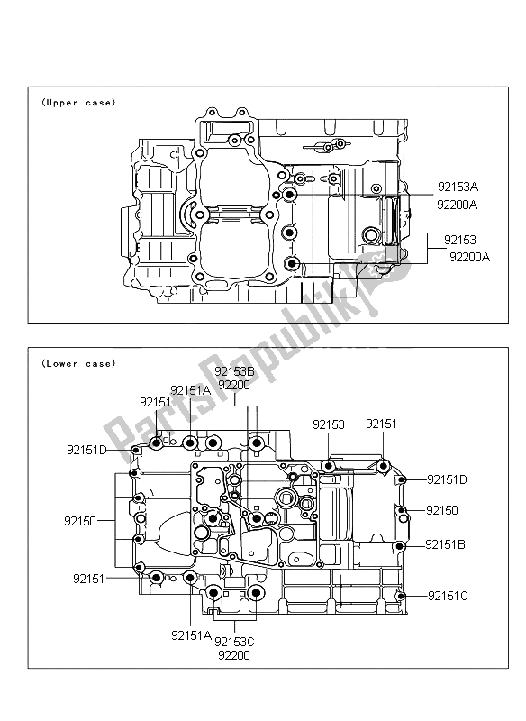 All parts for the Crankcase Bolt Pattern of the Kawasaki ER 6N ABS 650 2009