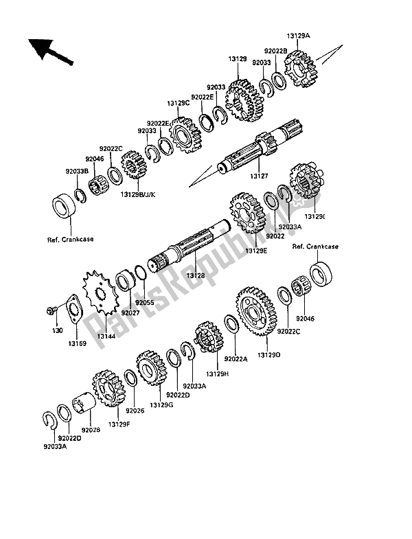 All parts for the Transmission of the Kawasaki KLR 250 1987