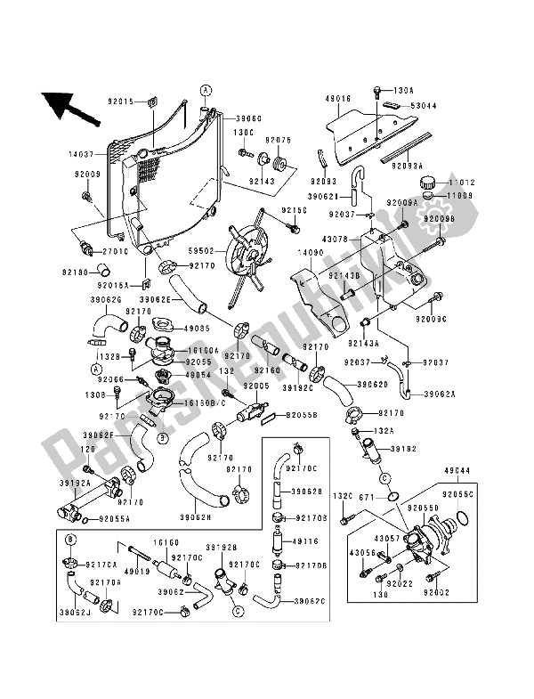 Toutes les pièces pour le Radiateur du Kawasaki Ninja ZX9R 900 1994