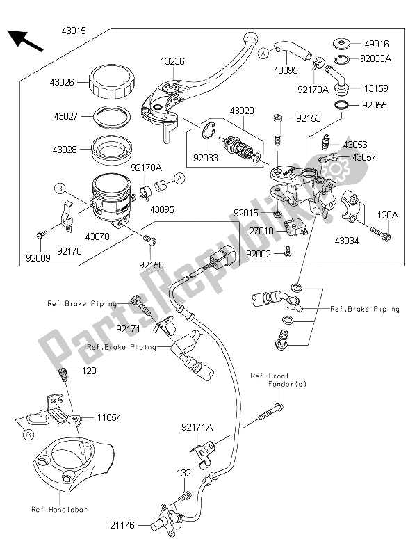 All parts for the Front Master Cylinder of the Kawasaki ZZR 1400 ABS 2015