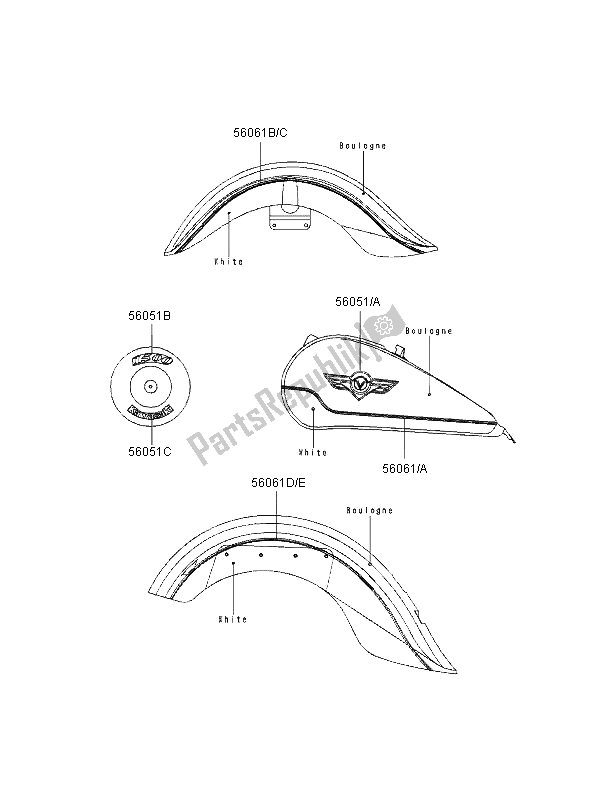 Alle onderdelen voor de Stickers (boulogne-wit) van de Kawasaki VN 1500 Classic 1997