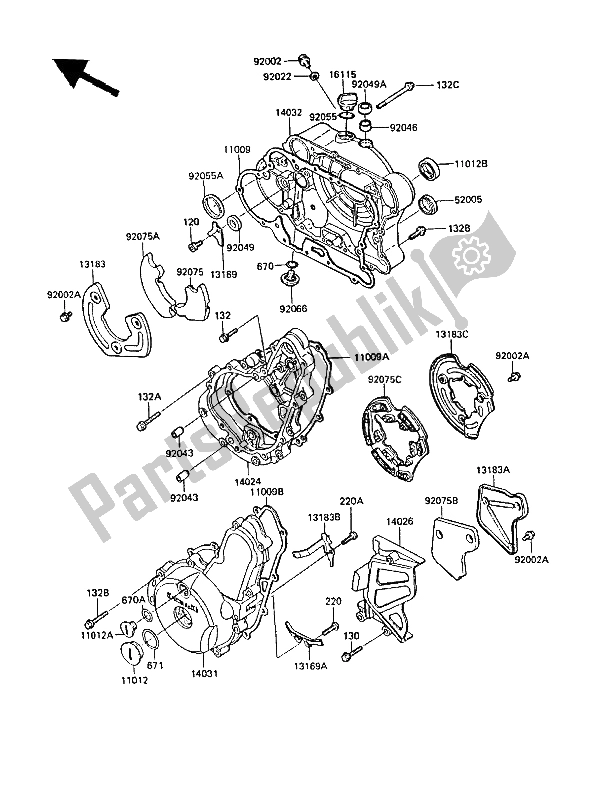 All parts for the Engine Cover(s) of the Kawasaki KLR 500 1987