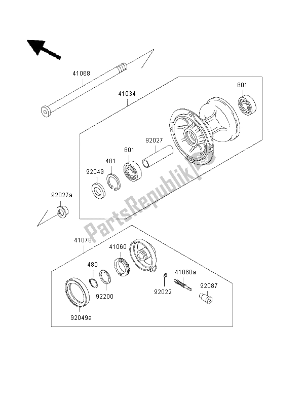 Tutte le parti per il Mozzo Anteriore del Kawasaki KLX 650R 1996