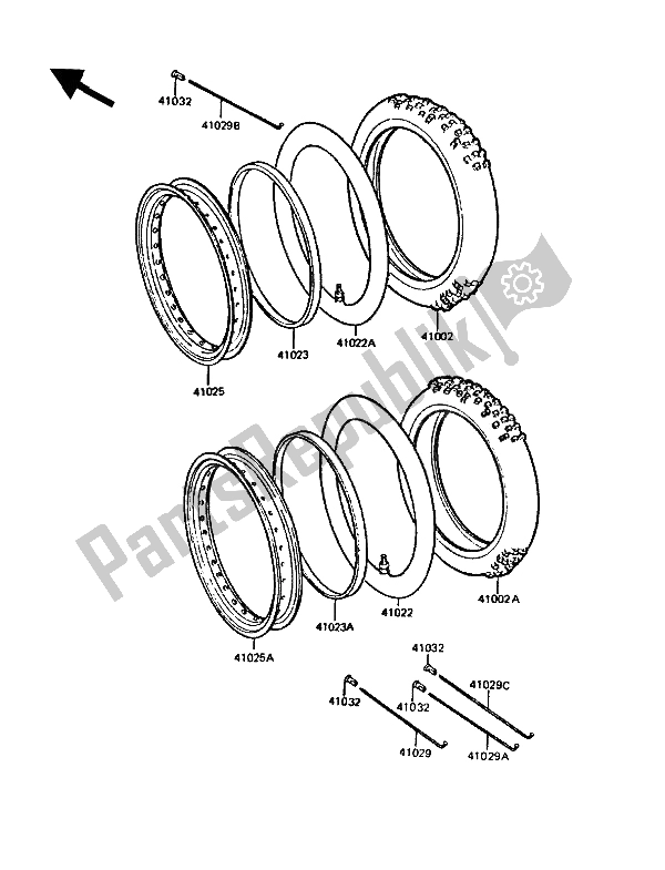 Alle onderdelen voor de Banden van de Kawasaki KMX 125 1990