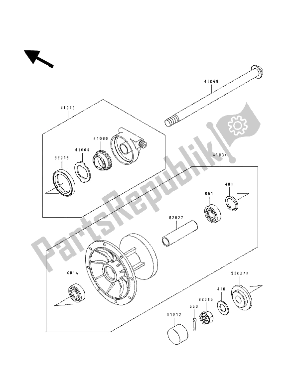 All parts for the Front Hub of the Kawasaki Tengai 650 1991
