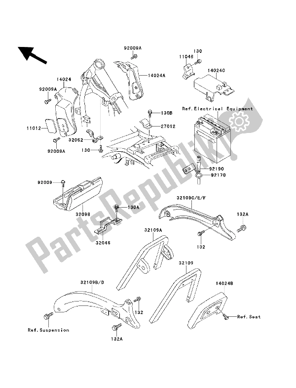 All parts for the Battery Case of the Kawasaki EN 500 1993