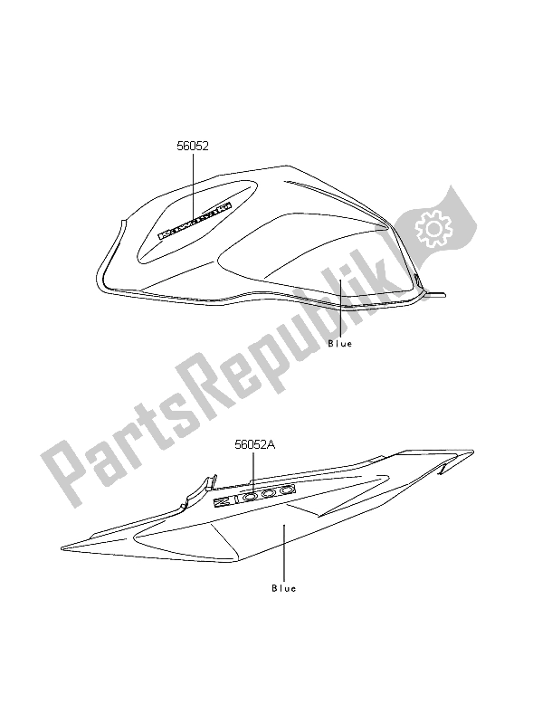 All parts for the Decals (blue) of the Kawasaki Z 1000 2006