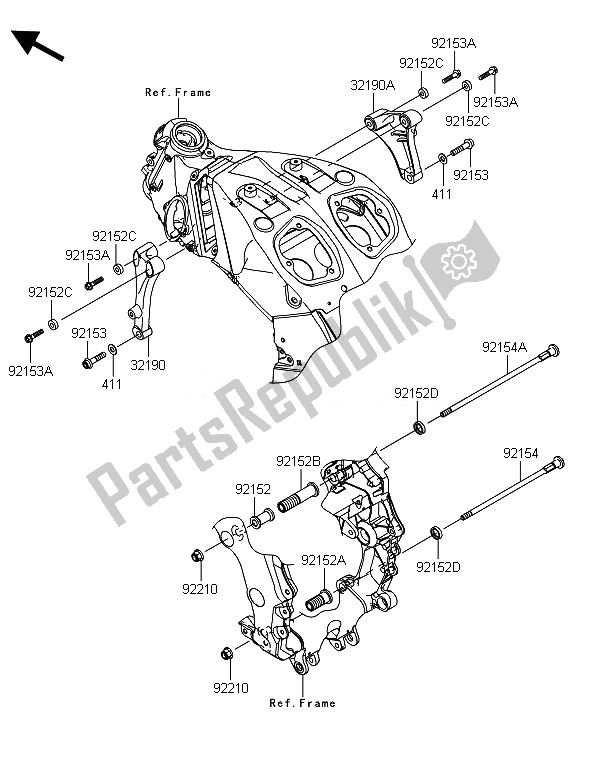 All parts for the Engine Mount of the Kawasaki ZZR 1400 ABS 2014