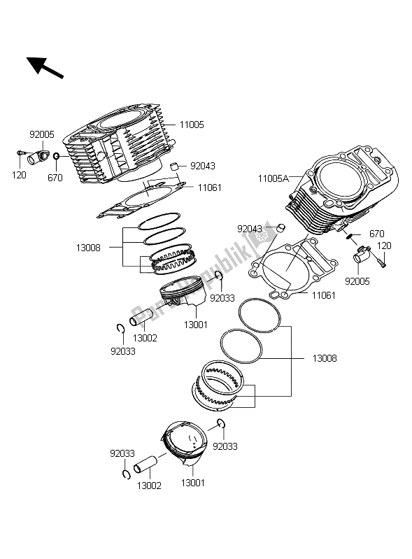 Toutes les pièces pour le Cylindre Et Piston du Kawasaki VN 1700 Classic ABS 2012