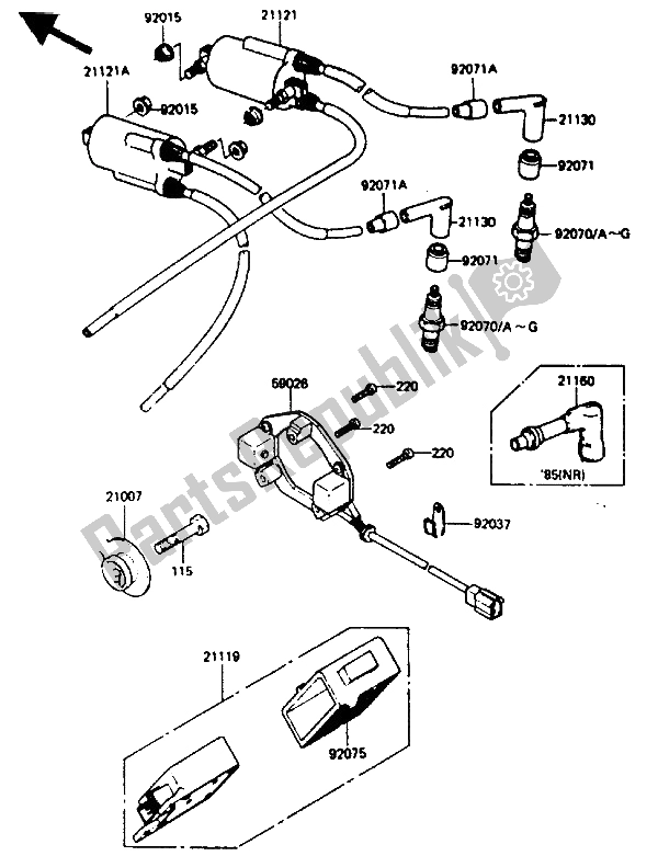 Todas las partes para Bobina De Encendido de Kawasaki GPZ 750 1987